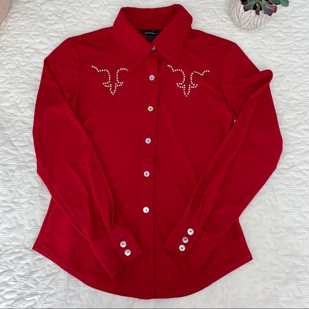 Beautiful Red Western Ethics Shirt Sz medium